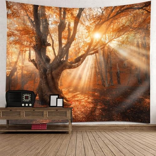AMDXD Wandbehang, Landschaft Natur Wandteppich Herbst Baum Wald Design Muster Tapisserie Wandbehang Braun Polyester, Tuch für Wohnzimmer Dekor, Schlafzimmer, 240x220cm