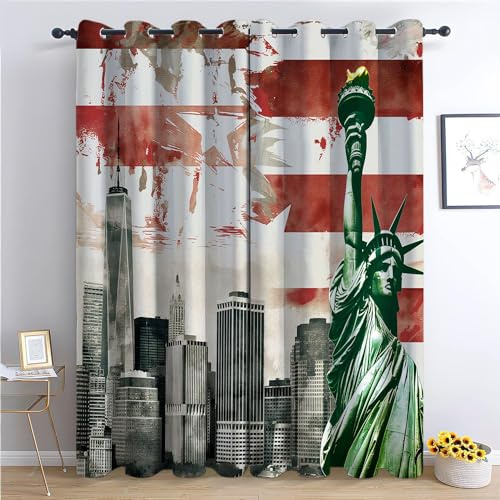 Vorhang Blickdicht Thermovorhang Freiheit Göttin Vereinigte Staaten New York Muster Gardinen Wohnzimmer Vorhänge Geräuschreduzierung Dekoration für Schlafzimmer Wohnzimmer Fenster 215 x 110 cm
