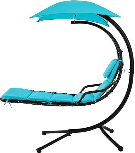Yaheetech Hanging Lounger with Stand Hammock Chair with Stand Outdoor Patio Swing, Parasol UV Protection, Ergonomic Shape, Hanging Armchair for Balcony Garden Patio - Teal