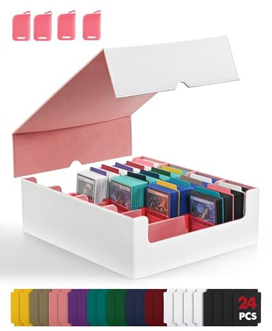 ZLCA Trading Card Storage Box, Commander Card Deck Case Holds 2400+ Cards, MTG Deck Box with 4 Stoppers, Magic Card Organizer for TCG PTCG Cards(White& Pink)