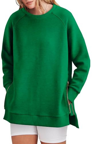 Cuptacc Pullover Damen Winter 2025 Rundhals Sweatshirt Oversized Grün Mode Sport Pulli Damen Mit Zipper Grün, Groß L 42-44
