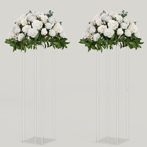 TEKXYZ Acryl Tafelaufsatz Stand, 2 Pcs 80 CM hoch Blumenständer, Säule Hochzeit Mittelstücke, Blumen Stand für Hochzeit Event Party Requisiten, Home Decor, Tabelle