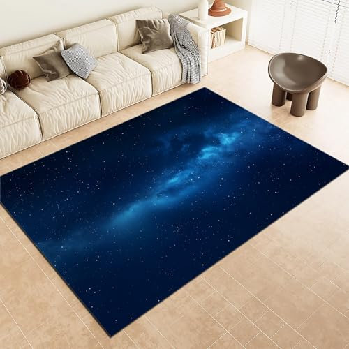 Universum Sternenhimmel Nebel Teppich Schlafzimmer Waschbar Teppich Wohnzimmer, Weiche Flanell Teppiche, Teppich Kurzflor Pflegeleichter, Anti-Rutsch Unterseite 60 x 90cm