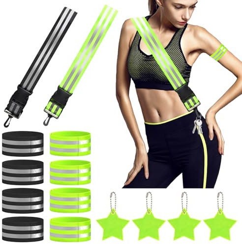 14 Stück Reflektoren Kleidung Set,Reflektoren Fahrrad,Reflektor Gürtel Verstellbaren,Reflektorband und Reflektor Anhänger,Reflektor Anhänger,Reflektor Gürtel Einstellbar,Hundewandern & Outdoor Sports