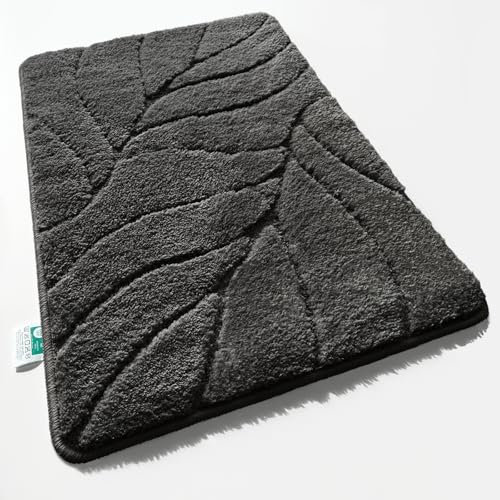 Floordirekt Badteppich - extra flauschig & schnelltrocknend - Badezimmerteppich mit rutschhemmender Rückseite - Badematte Duschvorleger (Maris) (Dunkelgrau, rund 120 cm)