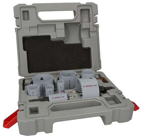 Bosch 17x PRO Multi Material Lochsäge-Set – Standardadapter (für Weichholz, Trockenbauwand, Ø 19, 22, 25, 29, 35, 38, 44, 51, 57, 64, 76 mm, Professional Zubehör Bohrmaschine/Schrauber)