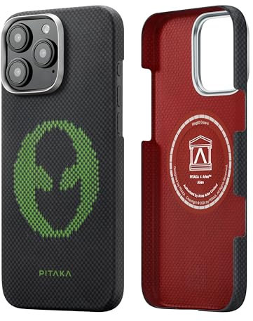 PITAKA iPhone 16 Pro Max Magnetic Case Glow in the Dark Light and Thin Phone Case Aramid Fibre Woven with Caseless feel Compatible with Magsafe [Luminous Tactile Woven Case] Alien