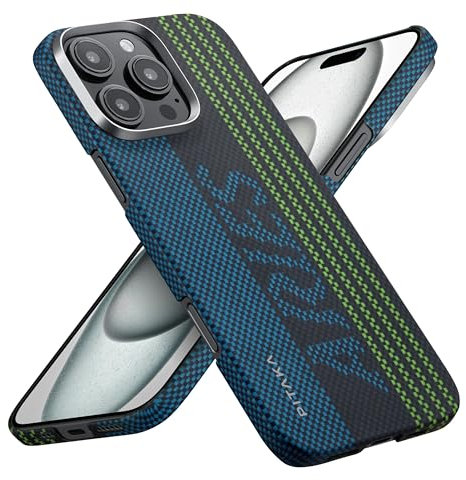 pitaka Hülle für iPhone 16 Pro Max Ultradünne Handyhülle aus Aramidfaser Kompatibel mit Magsafe Magnetische Schutzhülle mit Angenehmem Griff [Taktile Gewebte Hülle]