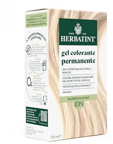 Herbatint Permanente Haarfarbe Gel 10N Platinblond – 170 ml | Ammoniakfrei, 100% Abdeckung für weißes Haar | für empfindliche Haut, mit 8 natürlichen Bio-Extrakten