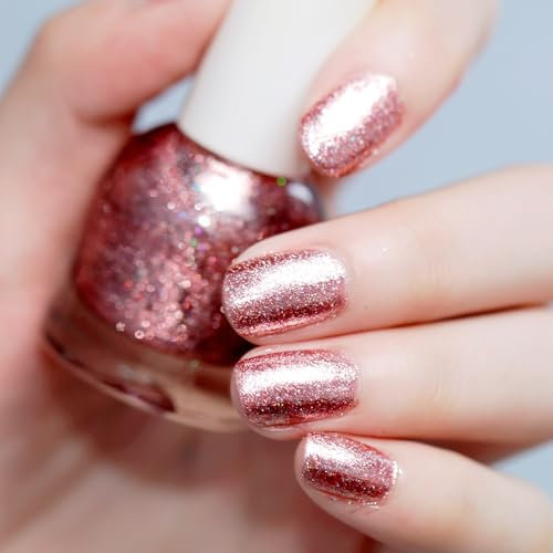 Pink Nail Polish, Shimmering Glitter Nail Polish, Quick Dry & Long Lasting Nail Varnish, Super Shine Nail Gel, Chip Resistant & Breathable Nail Paint Gel for Women Manicure Gift