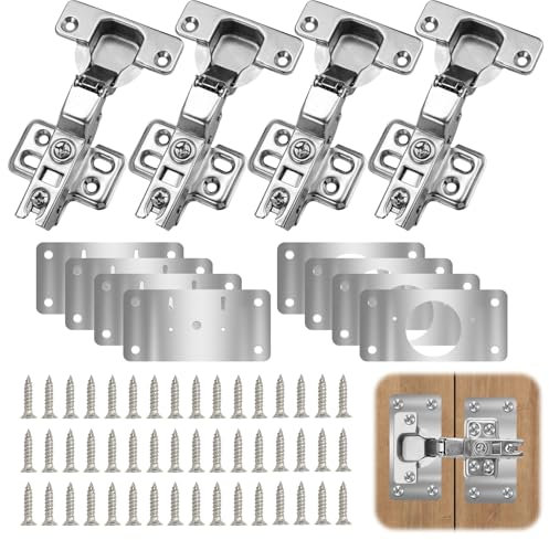 4pcs Bisagras Puertas Cocina Despensa,8pcs Placa de Reparación de Bisagras,Bisagras de Cazoleta Armario con 48 Tornillos,Soft Close Bisagras de Clip-on Acero Inoxidable,para Muebles,Cajón,Gabinete