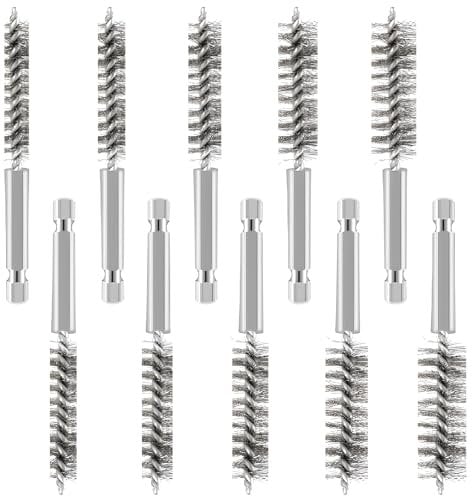10 PCS Stainless Steel Wire Bore Brushes, Wire Brush Set Thick Flexible Feeding Tube Cleaning Brushes Cleaning Steel Brush Hex Shank Handle for Cleaning Rust