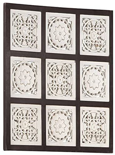 Matériaux de construction, panneau mural sculpté à la main, panneau MDF 60 x 60 x 1,5 cm, marron et blanc
