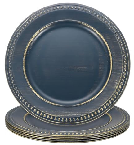 sourcing map Juego de 6 platos de carga vintage a granel, cargadores de cuentas de plástico de 13 pulgadas para platos de cena, cargador de platos redondos para bodas, fiestas, eventos, decoración de