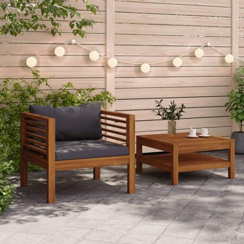 Sufrk 2-TLG. Garten-Sofagarnitur mit Dunkelgrauen Kissen Akazienholz Sofa Mit Schlaffunktion Sofa Mit Bettfunktion
