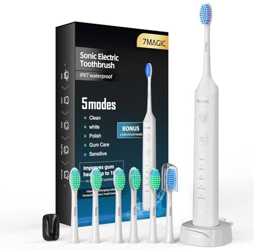 Brosse à Dent Électrique, Brosse a Dent Sonique, Brosse a Dent Electrique - 3 Intensités 5 Modes, 40000VPM, IPX7, Autonomie de Batterie de 90 Jours et Minuterie, Chevalier Blanc