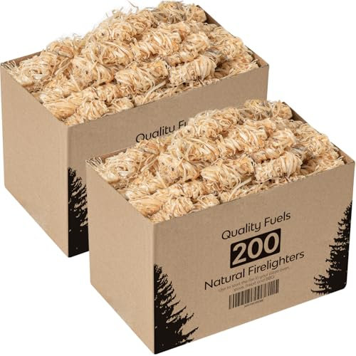400 Natural Firelighters for Wood Burners - Wood Wool Firelighters for BBQs, Stoves, Fire Pits, Barbecue, Fire Pit, Pizza Oven & Log Burners - Rapid Ignition, Safe, Clean, Large Box