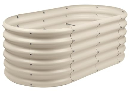 Harbour Housewares Gerundet Erhöhtes Gartenbeet - 120cm x 60cm x 45cm - Elfenbein - 1x Bodenlos Metall Erzogen Bett Verzinktes Stahl Pflanzer Kasten für den Anbau Im Freien Pflanzen, Gemüse, Blumen