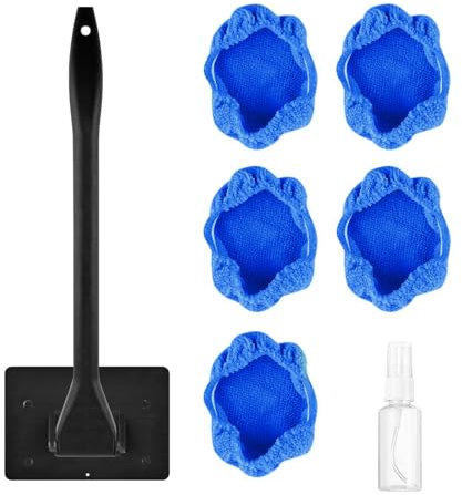 Hebterrka Pack of 5 Windscreen Cleaning Tool, Car Window Cleaning Stick, Reusable Cleaning Cloths for Car Interior, Dirty Car Wash Brushes (Blue)