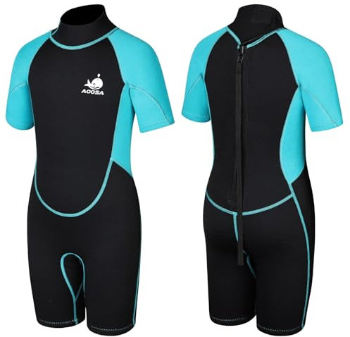 AOOSA Traje de Neopreno para Niños y Niñas, 2.5mm Neopreno Niño con Cremallera Trasera, Traje de Agua para Deportes Acuáticos, Natación, Esnórquel, Surf y Buceo (Azul, S)
