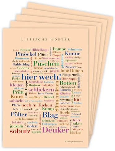 Deine Wörter Postkartenset - 5 Postkarten mit Lippischem Dialekt, einzigartiges Souvenir und kreative Geschenkidee - DIN A6