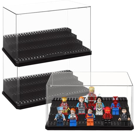 LOYORTY 3PCS Acrylic Display Cases, Minifigure Display Case, Acrylic Display Box Storage, Clear Display Case for Action Figures Blocks (Black, 4 Pack)