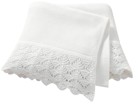 Hadetoto Babydecke aus Baumwolle für Neugeborene, 100 x 80 cm (Babyweiß) | Weicher Strick, für Mädchen und Jungen, wichtige Geschenke, leicht, Kinderzimmer-Bettwäsche