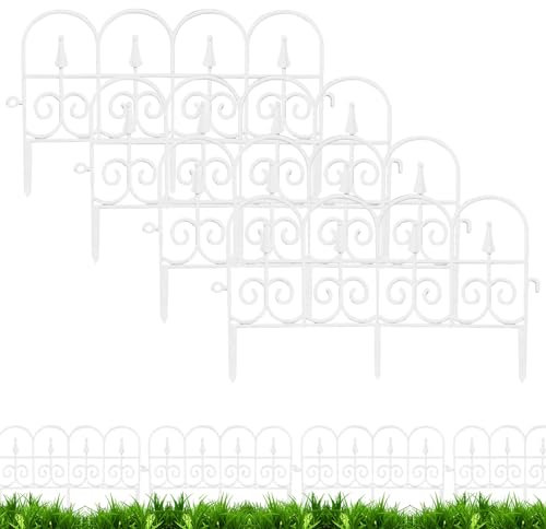 Gartenzaun Steckzaun 58x33cm 6 Stück Rasenkante Kunststoff Beeteinfassung Biegbarer Pflasterkante mit Erdanker Mähkante Plastikzaun für Garten Rasen Dekorativ (Weiß-6Stück)