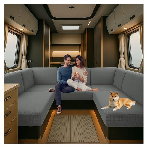 CDPTD Bezüge Für Wohnwagenpolster Jacquard, rutschfeste Wohnmobil Sitzbezüge Mit 2 Cord, Ersatzbezüge für Wohnmobilkissen, Stretchstoff RV Esstischsitzbezüge (Gray,W 95-115 cm, D 45-65 cm)