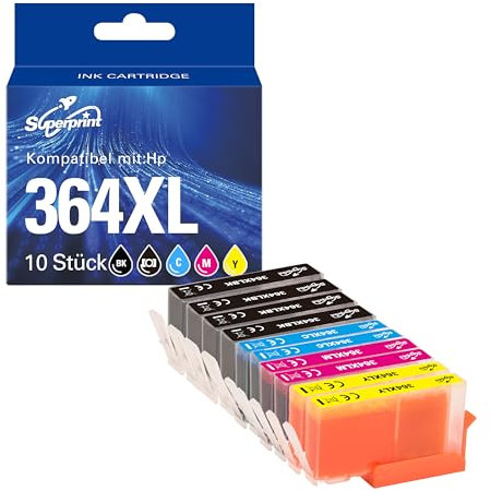 Superprint 364 XL Patronen (Mit-chip) Multipack Kompatibel für HP 364 Printer Cartridges für Deskjet 3070A eAIO, Photosmart Druckerserie (10er-Pack, mit Große Kapazität)