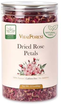 Essbare Rosenblüten Getrocknet 60g – Lebensmittelqualität Rosenblätter für Tee, Backen, Desserts & Cocktails – Getrocknete Rosenblüten Natürlich & Ohne Zusätze