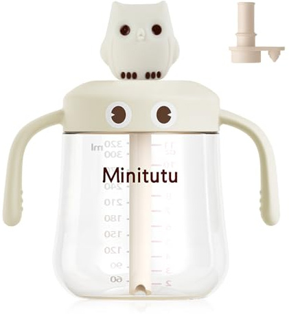 Toddler Straw Bottle，Kids Milk Cup with Owl Design – BPA-Free, Leak-Proof, 320ml Baby Sippy Cup with Heat-Sensitive Straw & Spout, Dishwasher Safe, for Toddlers 12+ Months