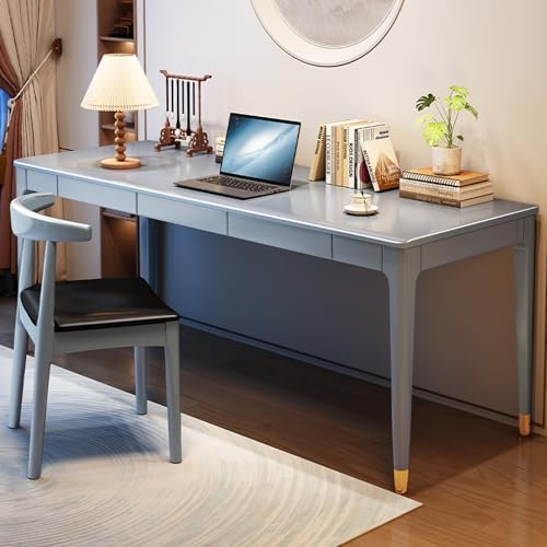 SDCGB Vintage-Schreibtisch aus Massivholz mit 2 Schubladen, Mid Century Modern Heimbüro Computertisch für Arbeitszimmer oder Kompakte Räume(39 Inch, Gray1)