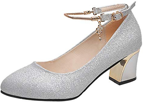 Pumps Women's Wide Feet Shoes Chunky Bridal Shoes Party Elegant Costume Shoes Elegant Gothic High Heel Dirndl Low Shoes High Heels Ballerina Wedge Pumps, 01 Silver, 5 UK