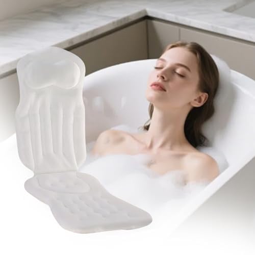 Cojín para Bañera de Cuerpo Entero 130 x 40 cm, Almohada de Baño con Soporte para Cabeza, 192 Ventosas Antideslizantes/Tejido de Malla 4D de Secado Rápido para Relajación Tipo SPA en Casa
