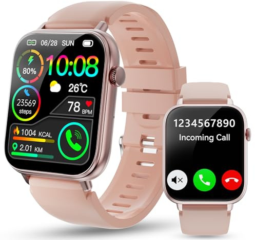 VKROBAG Smartwatch Herren Damen 1,85 HD Touchscreen mit Telefonfunktion | 100+ Sportmodi Sportuhr mit Schrittzähler/Schlafmonitor/Pulsmesser für Android iOS,IP68 Wasserdicht Fitness Sportuhr Roségold