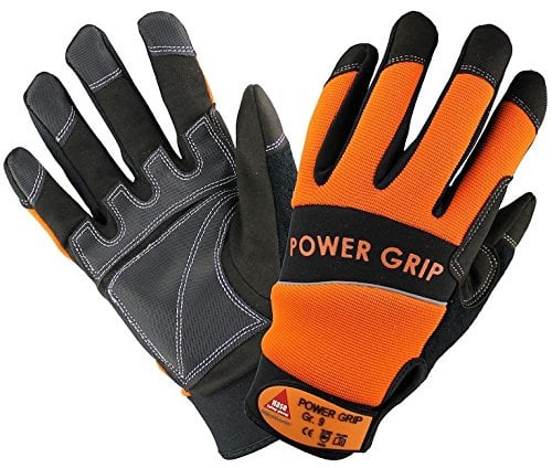 10 Paar - POWER GRIP schwarz/orange, 5-Fg.-Handschuhe Neoprene, - HASE - 402000 - Größe 12