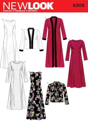 New Look A 10-12-14-16-18-20-22 Sewing Pattern 6305 Misses Dresses, white