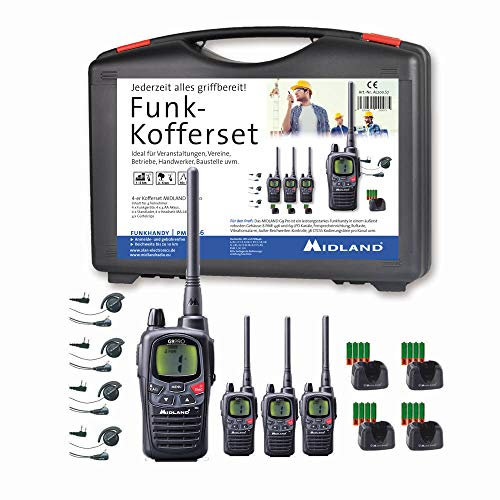 Midland G9 Pro Funkgeräte-Kofferset, AL200.S7, 4 x Walkie Talkies, wasserdicht und mit Notfallknopf, hochwertige Qualität mit sehr hoher Sendeleistung