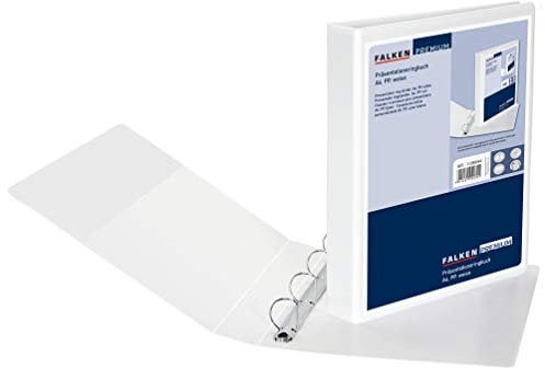 Original Falken Premium Präsentationsringbuch. Made in Germany. Kunststoffbezug außen und innen 4 Ring-Mechanik DIN A4 Füllhöhe 16 mm weiß ideal für Angebots- und Unternehmenspräsentationen
