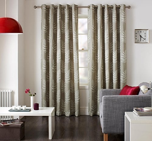 One Pair Of JEFF BANKS FERN Mink Eyelet Lined Curtains 90 W x 90 L - Curtains At Home
