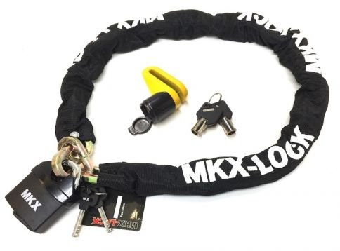 Set Kettenschloss 120cm + Bremsscheibenschloss Gelb passend für Roller, Motorrad & Quad - inkl. 2 Schlüssel – Robuster Diebstahlschutz