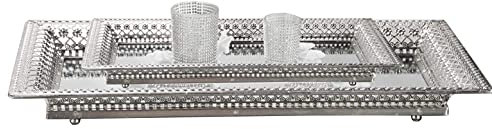 DRULINE Spiegeltablett Dekotablett Vassoio Vassoio di Candele Specchio Bordo a Corona - Set di 2 Emily Spiegeltablett Argento