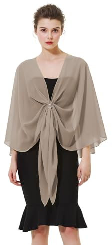 BEAUTELICATE Femme Étole Châle en Mousseline De Soie Elégant Foulard Écharpe Cape Transparent Grande Taille pour Robe De Soirée Mariée Mariage Cérémonie D'été(Taille Unique, Kaki)