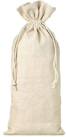 Pack de 50 Bolsas rústicas para Botella de Vino pequeña de 13 x 27 cm. Material: Lino. Bolsas de Lino con Cordón Bolsitas Arpillera de Tela Reutilizable para Almacenar