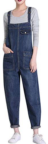 Women Regular Fit Denim Dungarees Loose Bib Overalls Classic Playsuit Jumpsuit Jeans Trousers