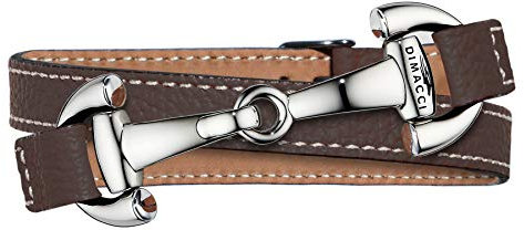 DIMACCI Trensen-Armband Kalbsleder | Alba-Kollektion in Mokka Silber-Optik aus Edelstahl | Schmuck für Reiter-Damen in Geschenk-Box | Mit Gravur