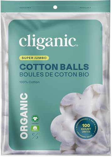 Cliganic Organic SUPER JUMBO Cotton Balls (100 Count) - Biodegradable, Hypoallergenic, Absorbent, Large Size, 100% Pure
