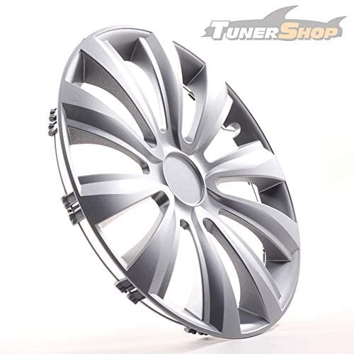 Tunershop 4 Radkappen Radzierblenden 14 Zoll Delta Silber 4-2432077 kompatibel mit Audi Daewoo Hyundai Lexus Nissan Seat Toyota
