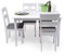 Homely - Conjunto de Comedor Kansas & Dallas White Mesa de Comedor de Madera lacada en Blanco de 112x72 cm y 4 sillas de Comedor de Madera lacadas en Blanco y Asiento tapizado de Tela Gris
